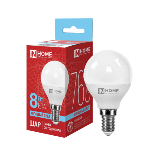 Лампа светодиодная INHOME E14 ШАР 8W 6500K