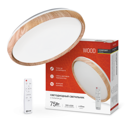 Светильник светодиодный COMFORT WOOD 75Вт 3000-6500К 490х90мм, пульт