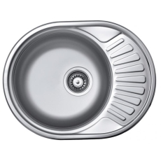 Мойка нерж. врезная, овал 57*45 (0,6 мм) левая ЕС-457, сифон,крепеж,уплотн.лента