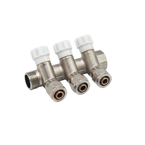 Коллектор 3/4 гш-1/2 ш  с кранами 3 выхода РЕГУЛИРУЕМЫЙ (+ ЕК 16х1/2")