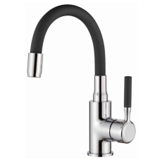 Смеситель Кухня LEDEME 1399-2 d35 на гайке с силиконовым изливом (черный/хром)