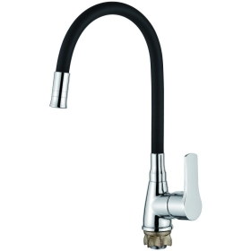 Смеситель Кухня LEDEME 4699-2 d40 на гайке с силиконовым изливом (черный/хром)