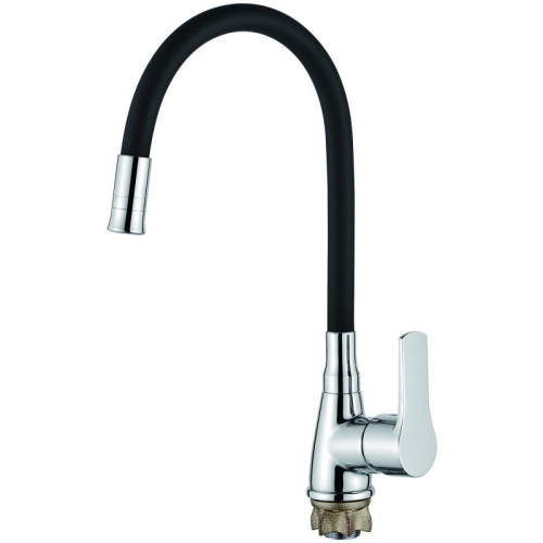 Смеситель Кухня LEDEME 4699-2 d40 на гайке с силиконовым изливом (черный/хром)