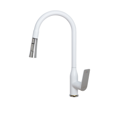 Смеситель ОПТИМА кухня (18631) 35 мм, выдвижная лейка, БЕЛЫЙ