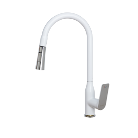 Смеситель ОПТИМА кухня (18631) 35 мм, выдвижная лейка, БЕЛЫЙ