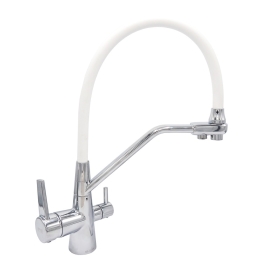 Смеситель ОПТИМА кухня (16225) 35 мм, с выходом под фильтр, с гайкой, гибкий излив БЕЛЫЙ