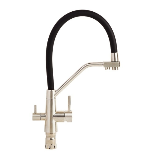 Смеситель ОПТИМА кухня (16204) 35 мм, с выходом под фильтр, с гайкой, гибкий излив, НЕРЖ